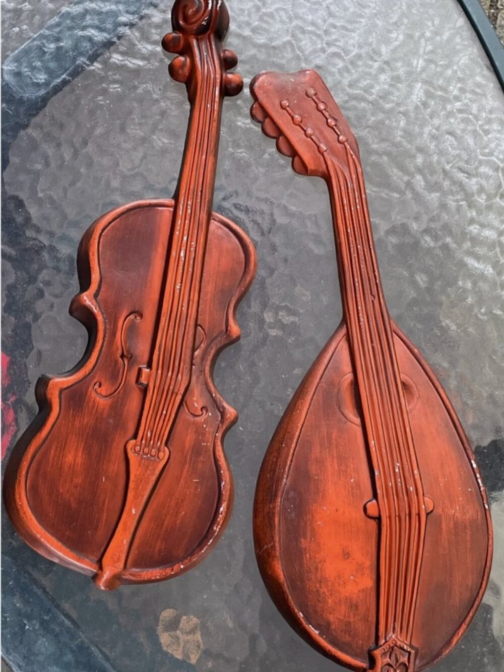 Mandolin & Fiddle Violin 18" Metal Hanging Wall Decor Set by Royal - Vintage
